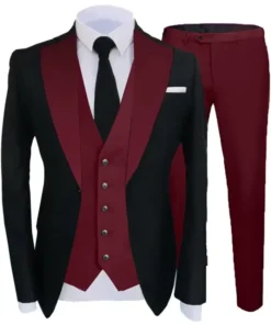 Stegaro Alex Black And Maroon 3 Piece Suit