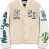 Stegaro Mascot Beige Varsity Jacket