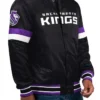 Sullivan Sacramento Kings Black Satin Varsity Jacket