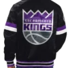 Sullivan Sacramento Kings Black Satin Varsity Jacket Back