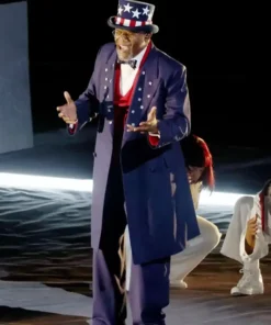 Super Bowl LIX Halftime Show Samuel Jackson Blue Coat