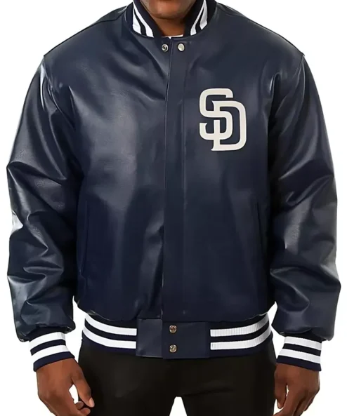 Team San Diego Padres Navy Leather Bomber Jacket