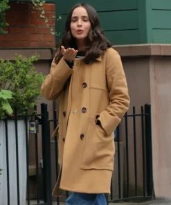 The Life List 2025 Sofia Carson Brown Wool Coat For Sale