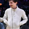 Timothee Chalamet Zip Up White Leather Jacket