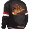 Vancouver Canucks The Enforcer Black Satin Varsity Jacket Back