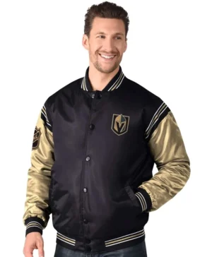 Vegas Golden Knights Black And Gold Satin Varsity Jacket