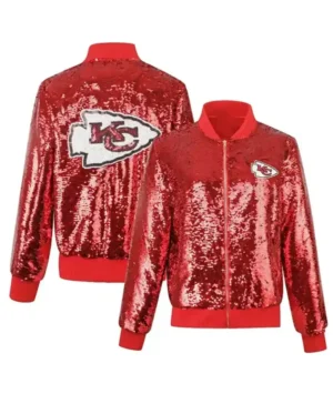 Women’s Red Kansas City Chiefs Full Zipper Sequin Jacket