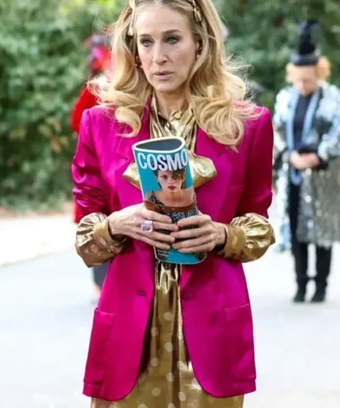 And Just Like That Carrie Bradshaw Pink Silk Blazer