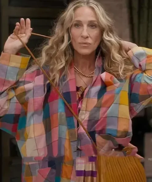 And Just Like That Carrie Bradshaw Rainbow Check Jacket