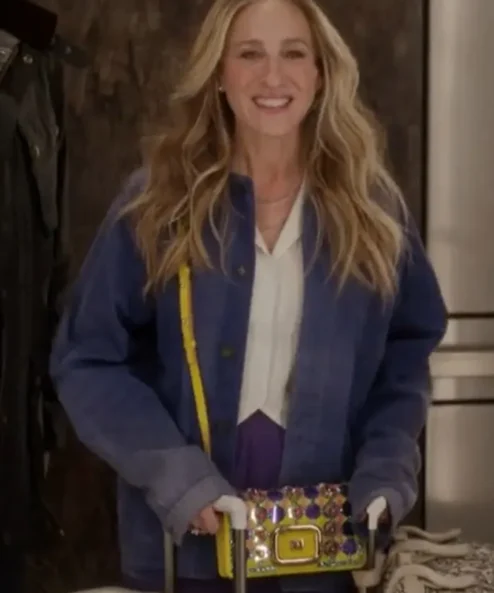 And Just Like That Sarah Jessica Blue Shirt Jacket