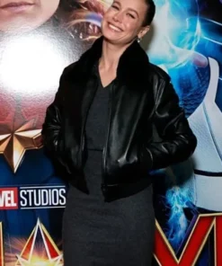 Brie Larson The Marvels Screening NY Leather Jacket