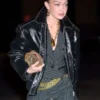 Gigi Hadid 2025 Black Leather Jacket