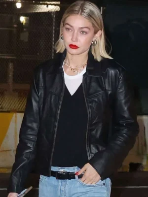 Gigi Hadid Black Leather Jacket