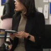 Janel Parrish Return to Office 2025 Black Coat