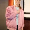 Sabrina Ionescu Pink Satin Varsity Jacket
