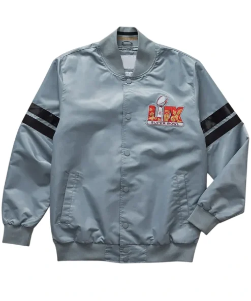 Super Bowl NFL 2025 Grey Satin Varsity Jacket