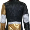 Cone Spikes Gold And Black Leather Jacket