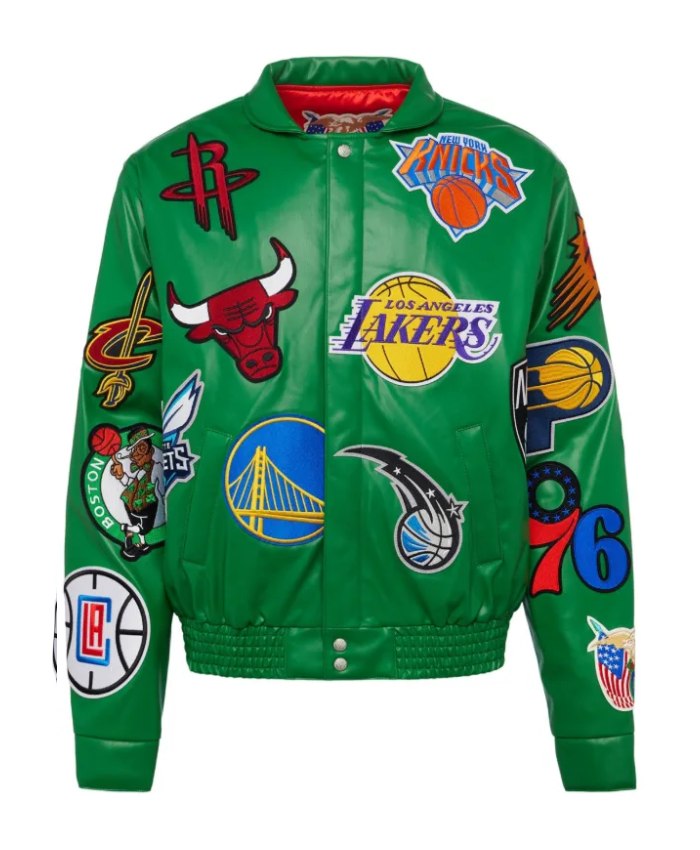 Jeff Hamilton X NBA Teams Logo Leather Green Jacket