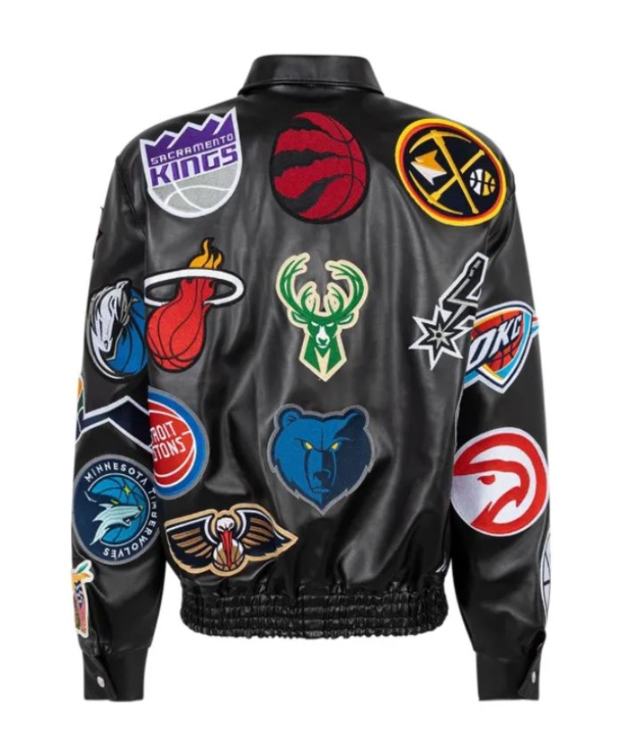 Shop Now Jeff Hamilton X NBA Teams Logo Patch Black Leather Jacket