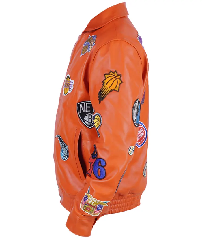 Jeff Hamilton X NBA Teams Logo Leather Jacket Orange