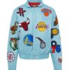 Jeff Hamilton X NBA Teams Logo Leather Light Blue Jacket