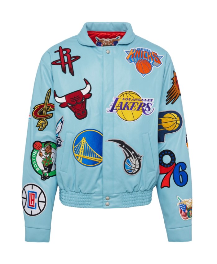 Jeff Hamilton X NBA Teams Logo Leather Light Blue Jacket
