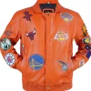 Jeff Hamilton X NBA Teams Logo Patch Orange Leather Jacket