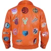 Jeff Hamilton X NBA Teams Logo Patch Orange Leather Jacket Back