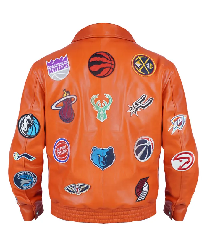 Jeff Hamilton X NBA Teams Logo Patch Orange Leather Jacket Back