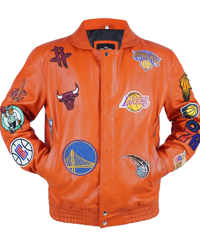 Jeff Hamilton X NBA Teams Logo Patch Orange Leather Jacket