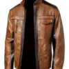 Men Vintage Wax Tan Brown Leather Jacket