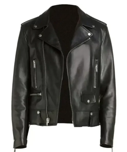 Mens Asymmetrical Black Biker Leather Jacket