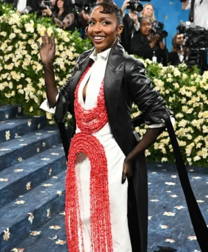 Met Gala 2025 Ayo Edebiri Black Leather Trench Coat