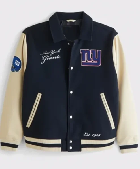 NY Giants Navy And Off White Varsity Jacket