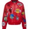 Order Now Jeff Hamilton X NBA Teams Logo Patch Red Leather Jacket For Sale