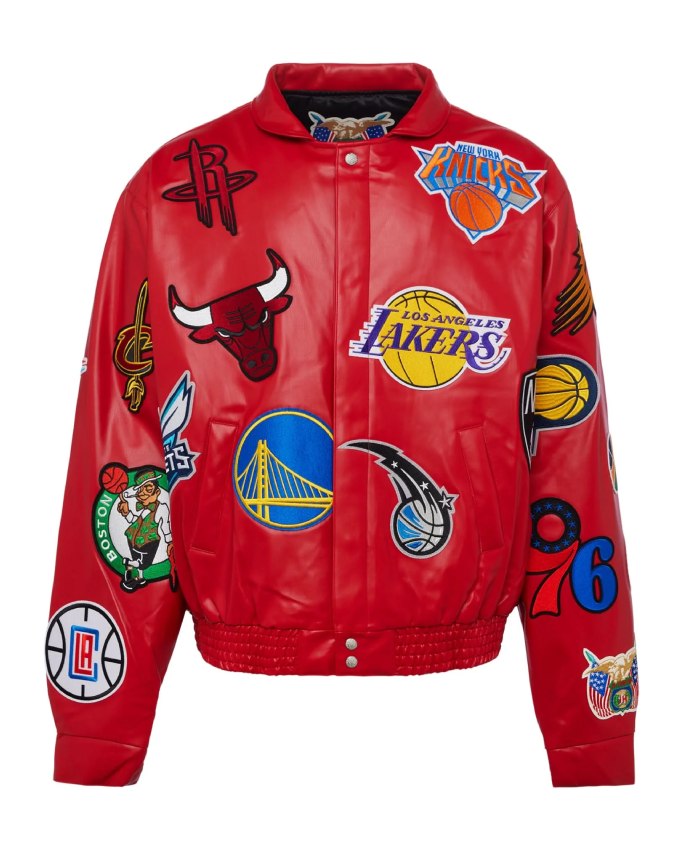 Order Now Jeff Hamilton X NBA Teams Logo Patch Red Leather Jacket For Sale
