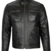 Padded Shoulder Black Leather Jacket