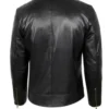 Padded Shoulder Leather Black Jacket