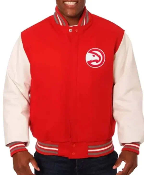 Atlanta Hawks Red And White Letterman Jacket