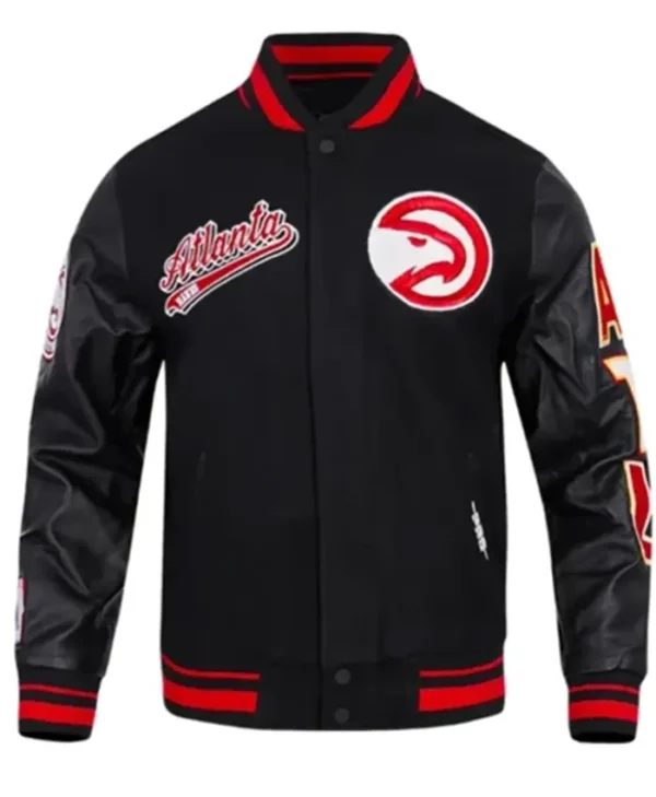 Atlanta Hawks Script Tail Black Varsity Jacket
