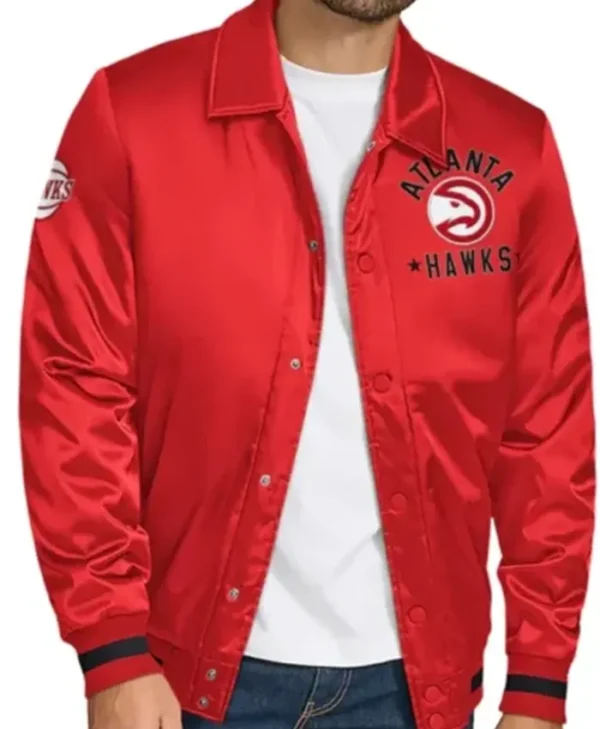 Atlanta Hawks Stitch Applique Red Varsity Jacket