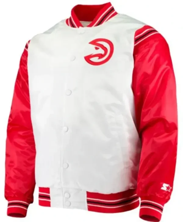 Atlanta Hawks White And Red Varsity Jacket