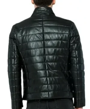 Black Leather Puffer Quilted Jacket