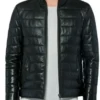 Black Leather Quilted Puffer Jacket