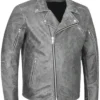 Classic Grey Leather Biker Jacket