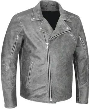 Classic Grey Leather Biker Jacket