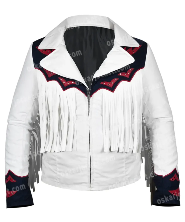 Denver Broncos Cheerleaders White Fringe Jacket