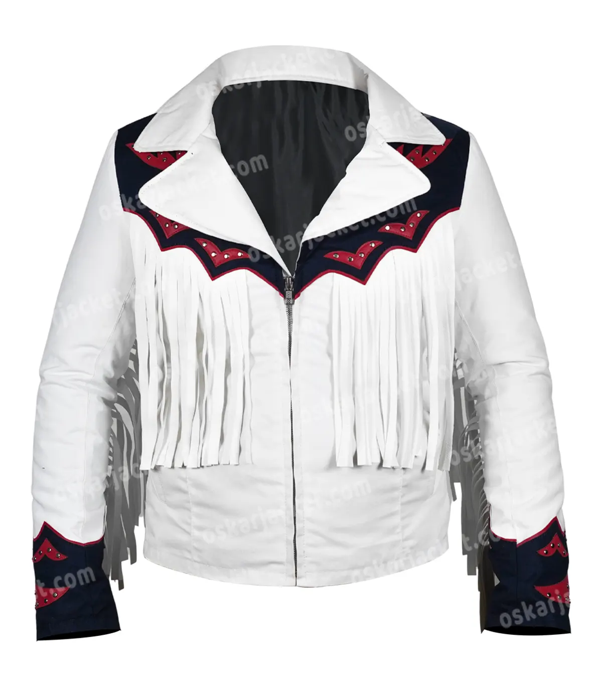 Denver Broncos Cheerleaders White Fringe Jacket