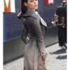 Netflix Tudum 2025 Jenna Ortega Grey Leather Trench Coat