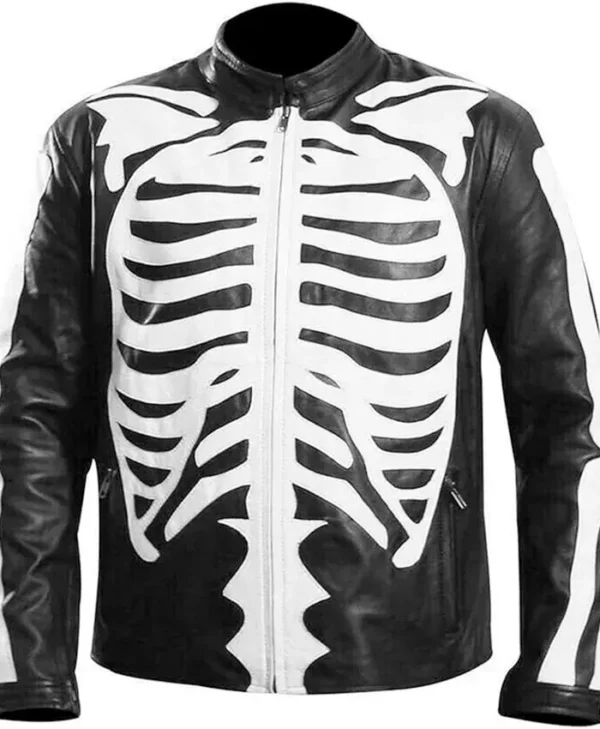 Halloween Party Skeleton Bones Leather Jacket